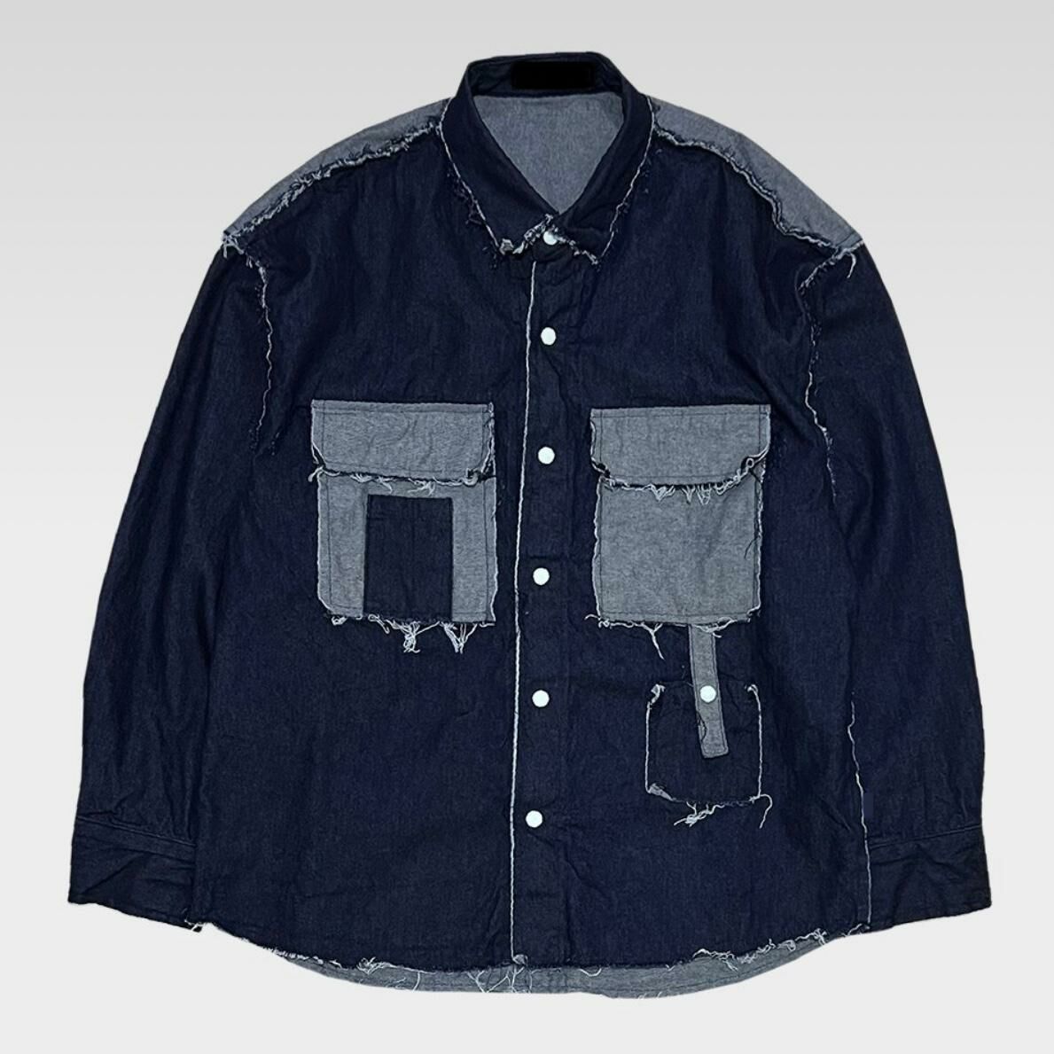 拼色牛仔長袖恤衫 S2198