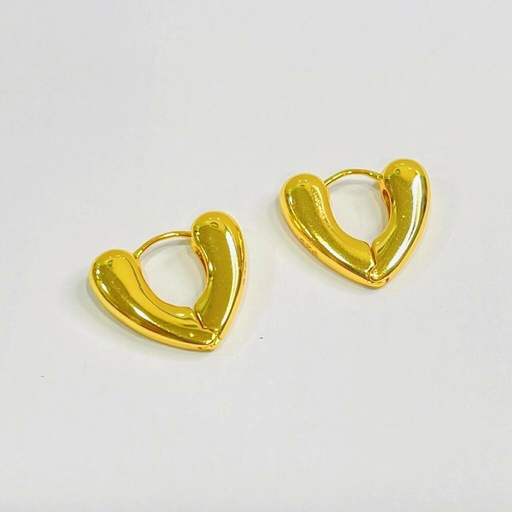 韓國直送-鋼針 易扣 雙邊粗愛心框 鍍14K 2色