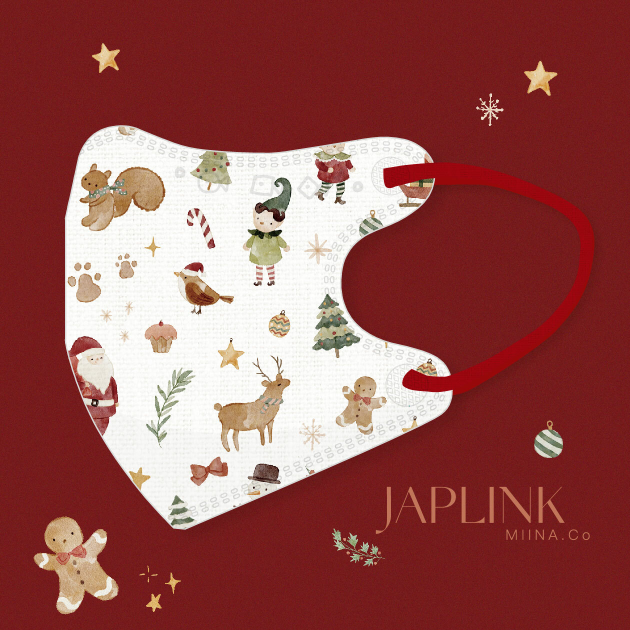 JAPLINK【 VXS 0~3歲 】3D 立體幼童口罩 / 小聖誕白