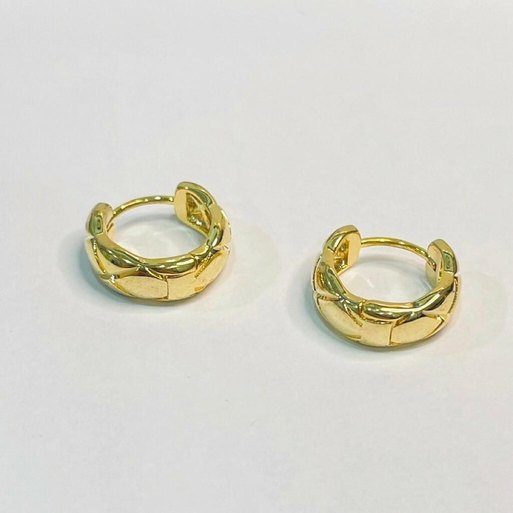 韓國直送-鋼針 易扣 菱格紋圈圈 鍍14K 2色