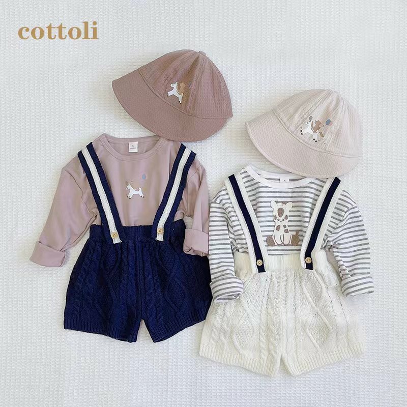 🦒日單 𝐂𝐨𝐭𝐭𝐨𝐥𝐢 雙色針織背帶褲/動物條紋Tee