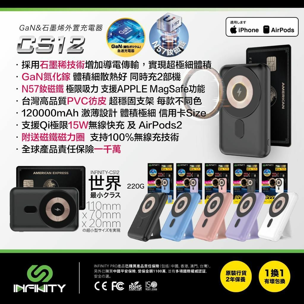 INFINITY Cs12 New GaN&石墨烯外置充電器12000Mah