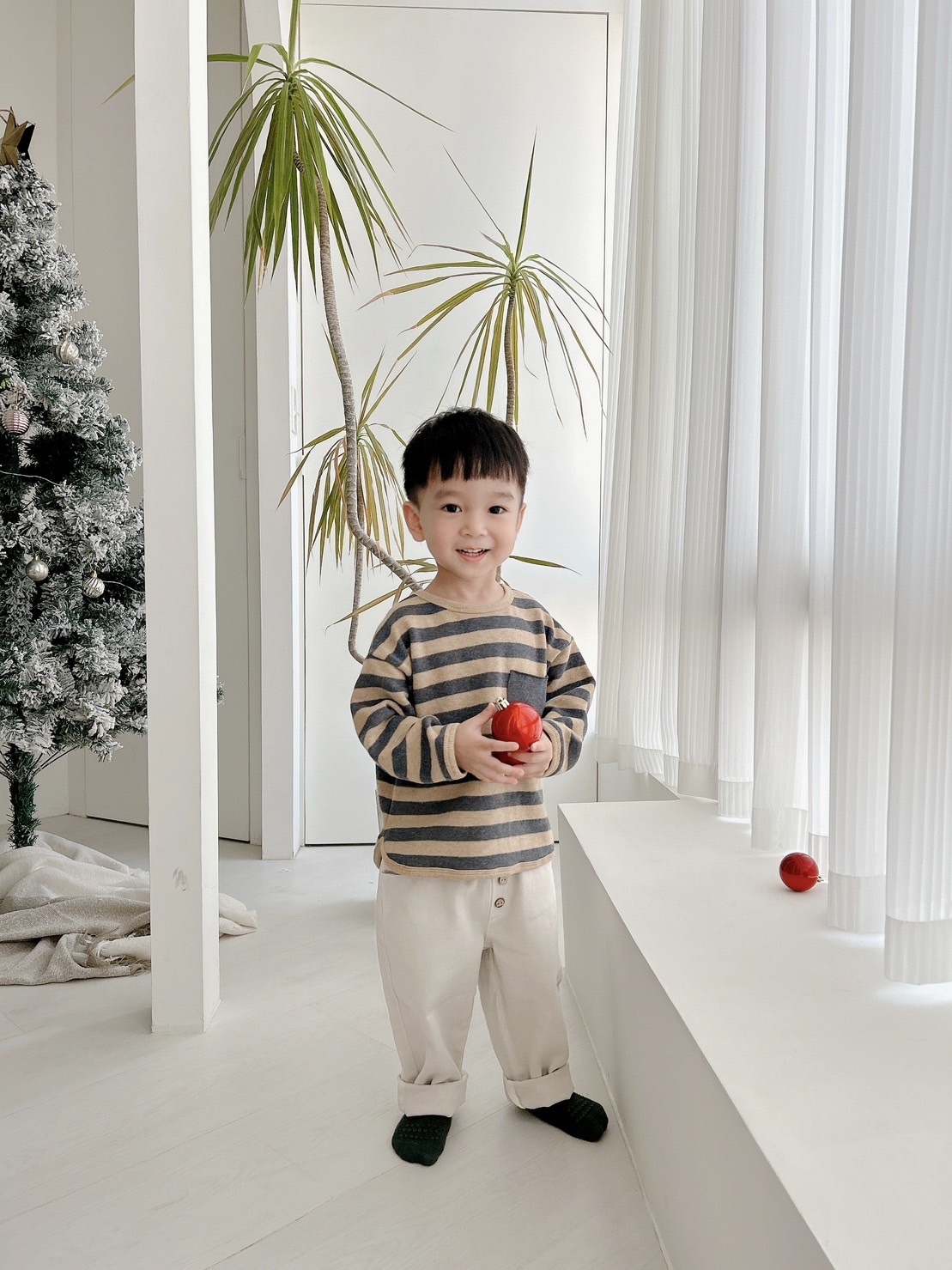 葡萄牙Play Up 有機棉撞色條紋上衣 - Nature Melange