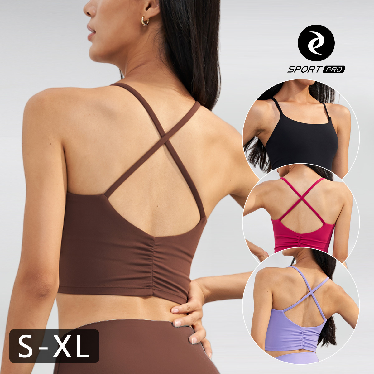 細肩交叉美背抓皺短版瑜珈/運動/機能背心【可換襯墊/上下一致】