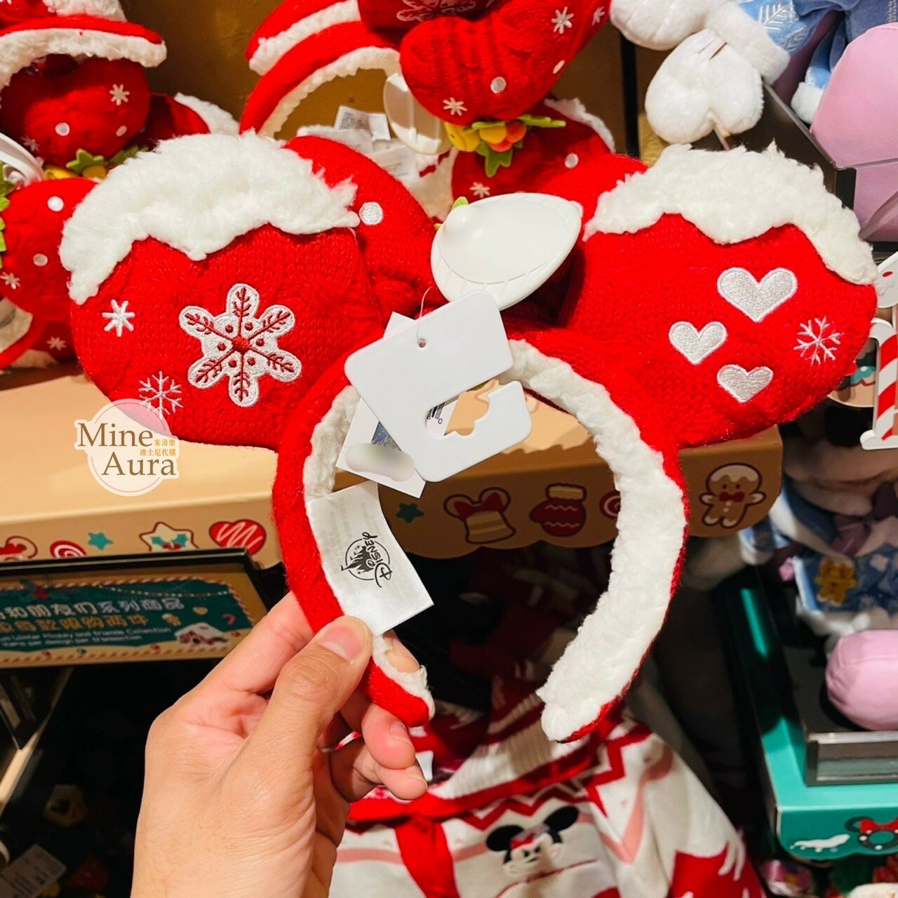 (限時特價) 2023冬日米奇和朋友們系列 米妮 Minnie 紅色針織  造型 髮圈 髮箍 -上海迪士尼樂園