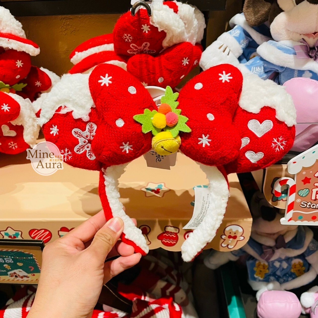(限時特價) 2023冬日米奇和朋友們系列 米妮 Minnie 紅色針織  造型 髮圈 髮箍 -上海迪士尼樂園