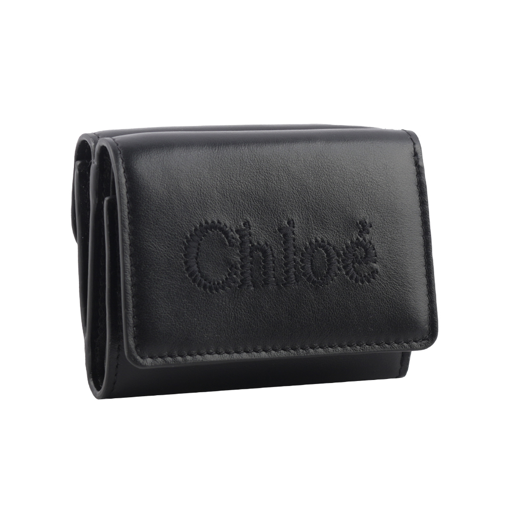 【CHLOE'】Sense 刺繡標誌小款三折短夾(黑色) CHC23AP875I10 001