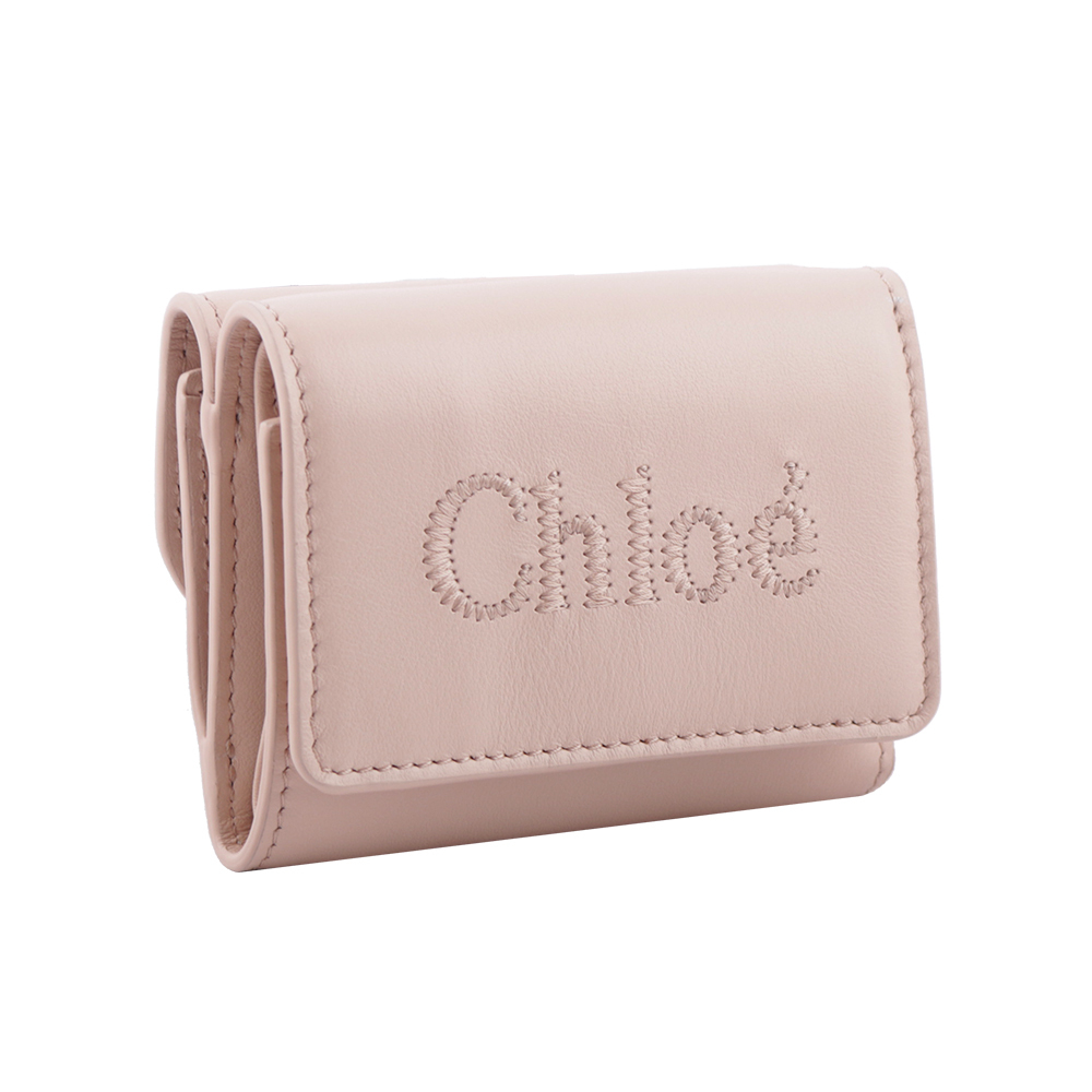 【Chloé】Sense 刺繡標誌小款三折短夾