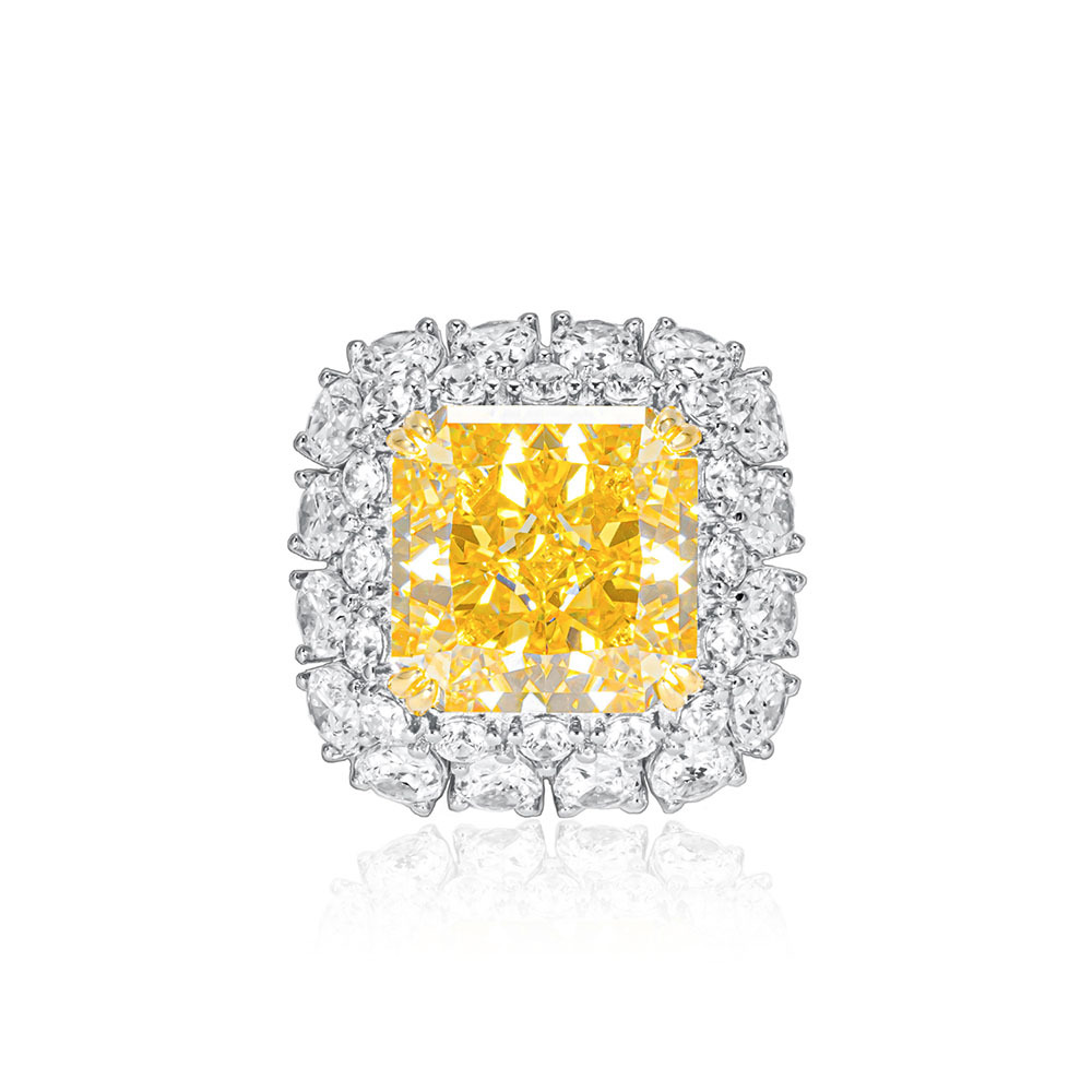 黄色合成鋯石戒指  925銀戒指