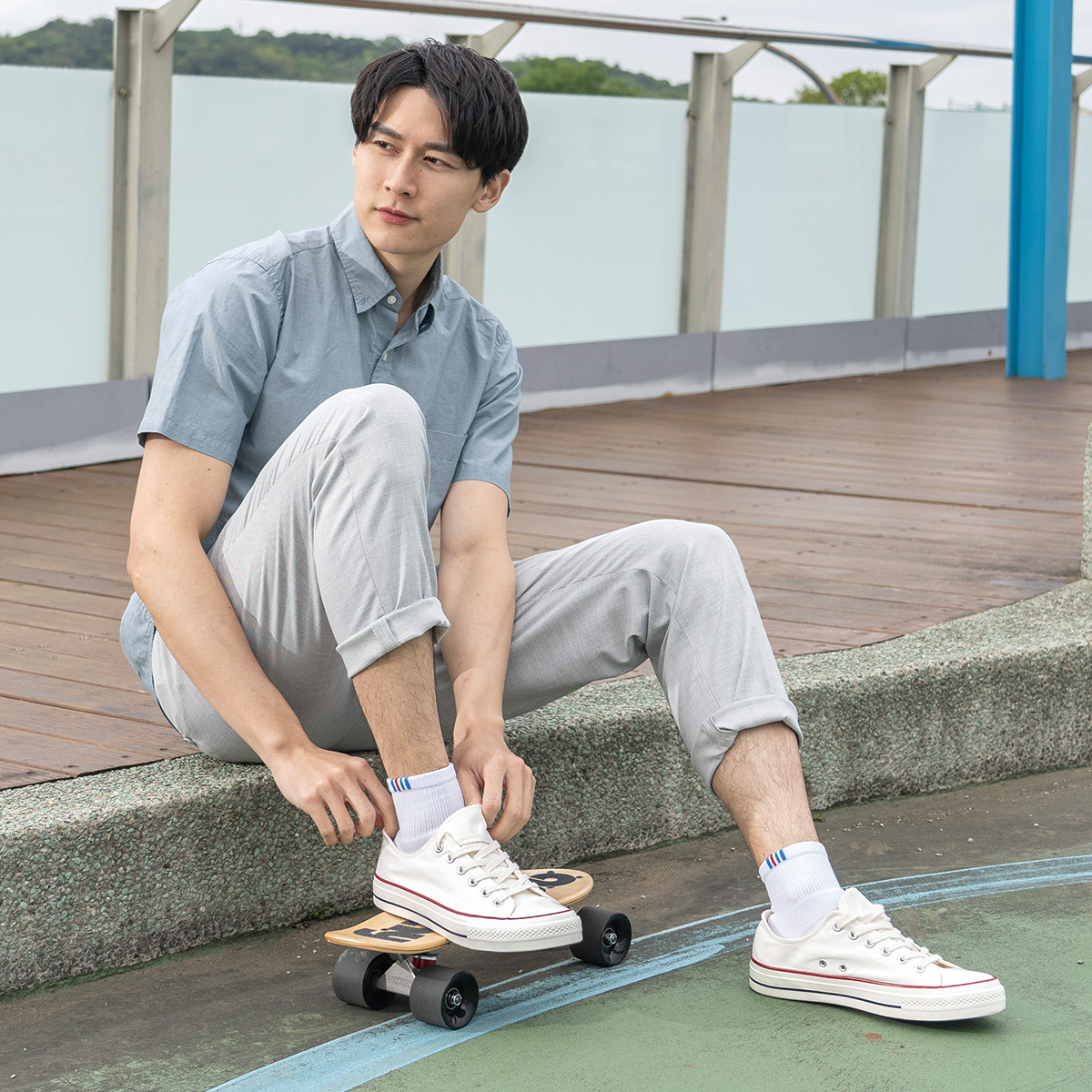 《速碼》氣墊運動襪-光速白-短筒-L〈除臭/厚底〉