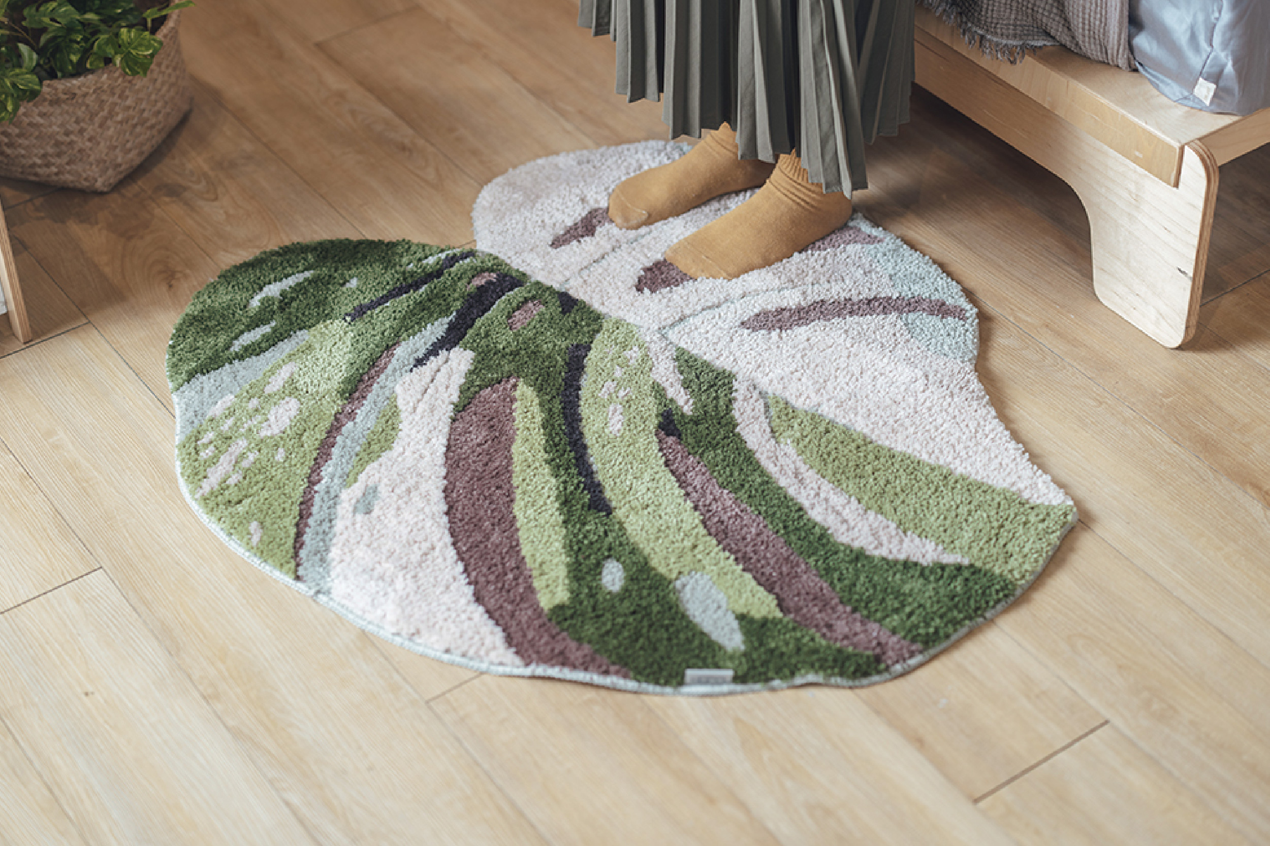 台灣 CLING植琢｜白班龜背芋-立體植絨地墊