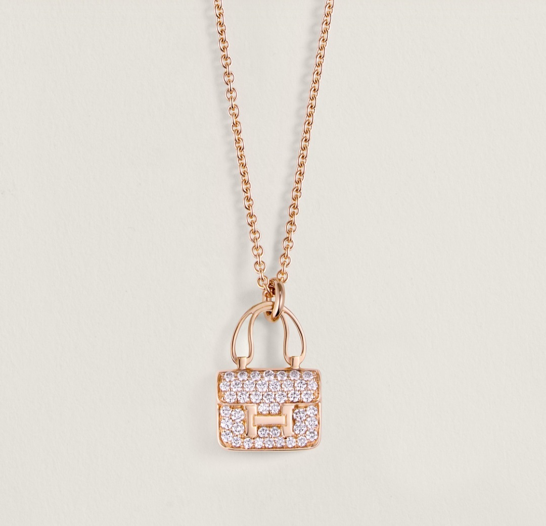 HERMES 18k Rose Gold Constance NECKLACE WITH diamond 18K滿鑽玫瑰金頸鏈