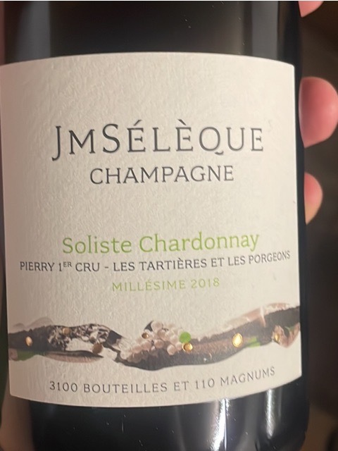 JM Seleque Soliste Chardonnay Pierry 1er Cru Les Tartieres Porgeons 2018