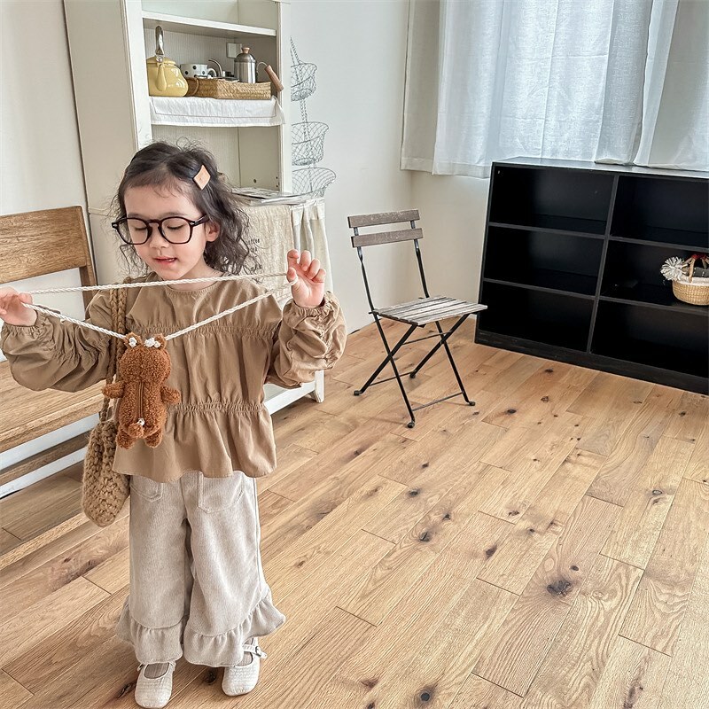 燈芯絨花邊直筒褲