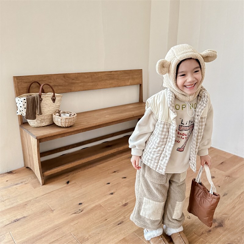 拼色格子夾棉背心