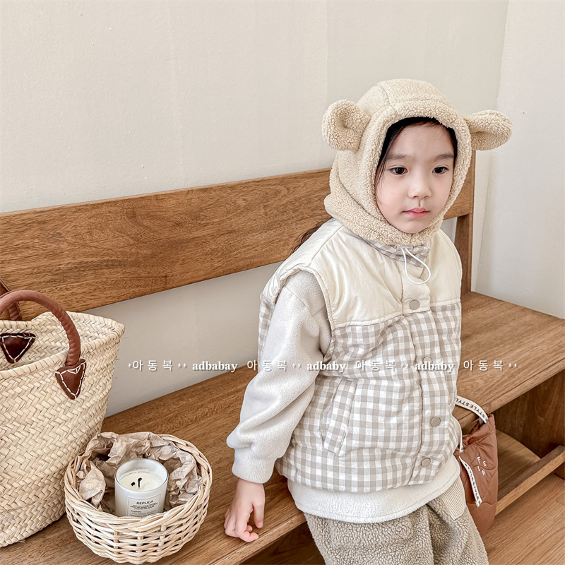 拼色格子夾棉背心