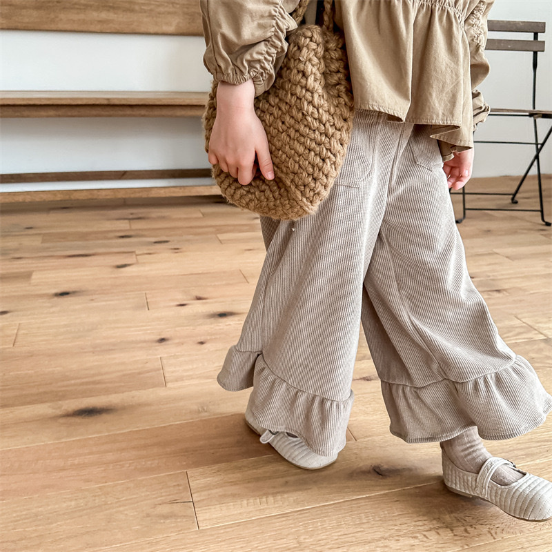 燈芯絨花邊直筒褲