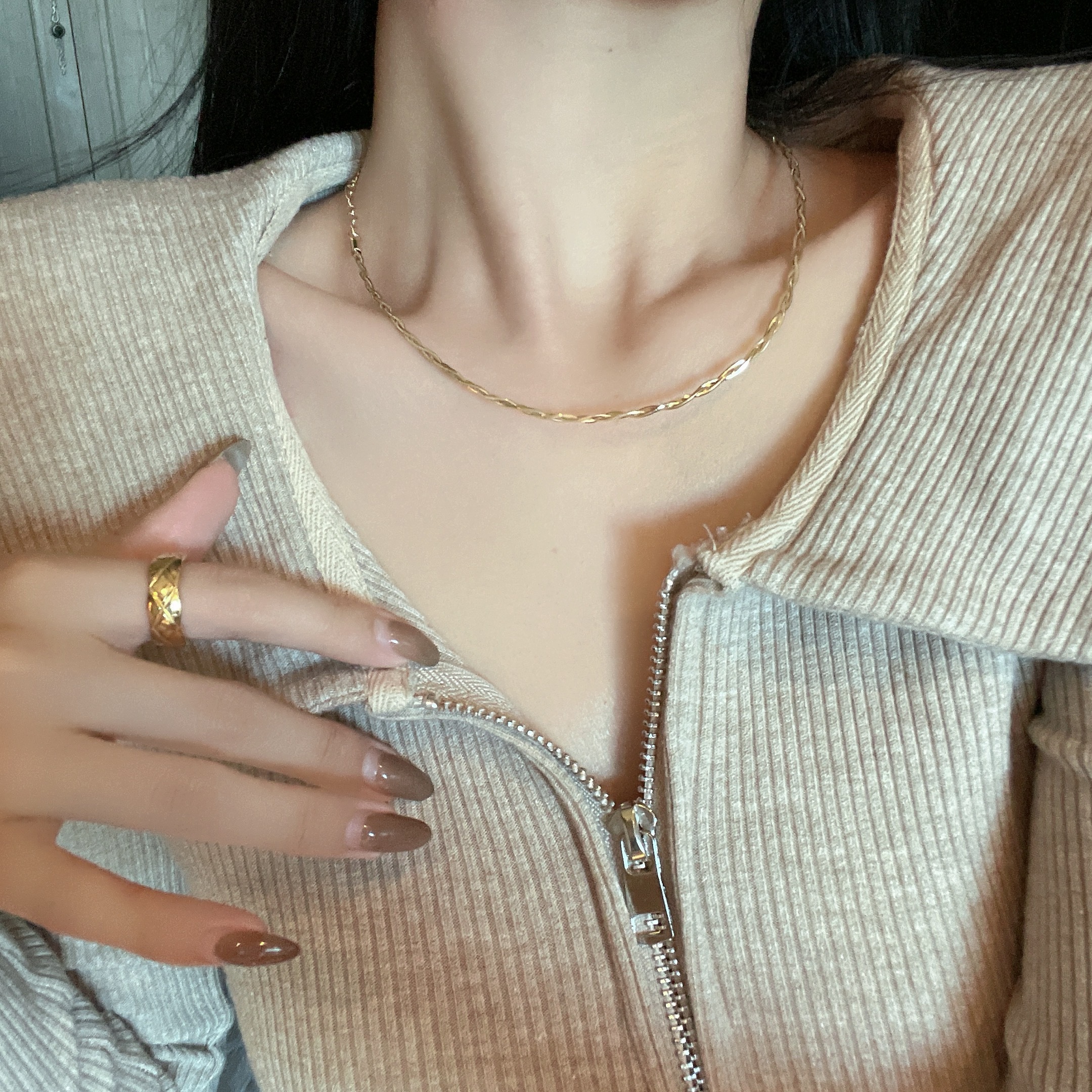 麻花編織 金銀時髦基本單色項鍊