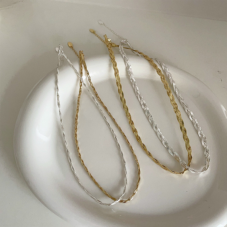 麻花編織 金銀時髦基本單色項鍊