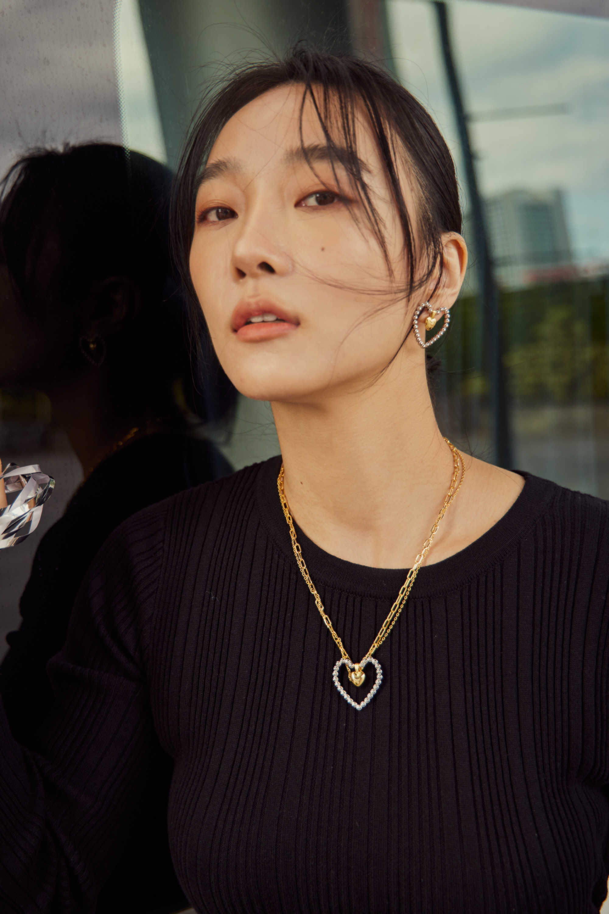 刻面撞色愛心雙鏈