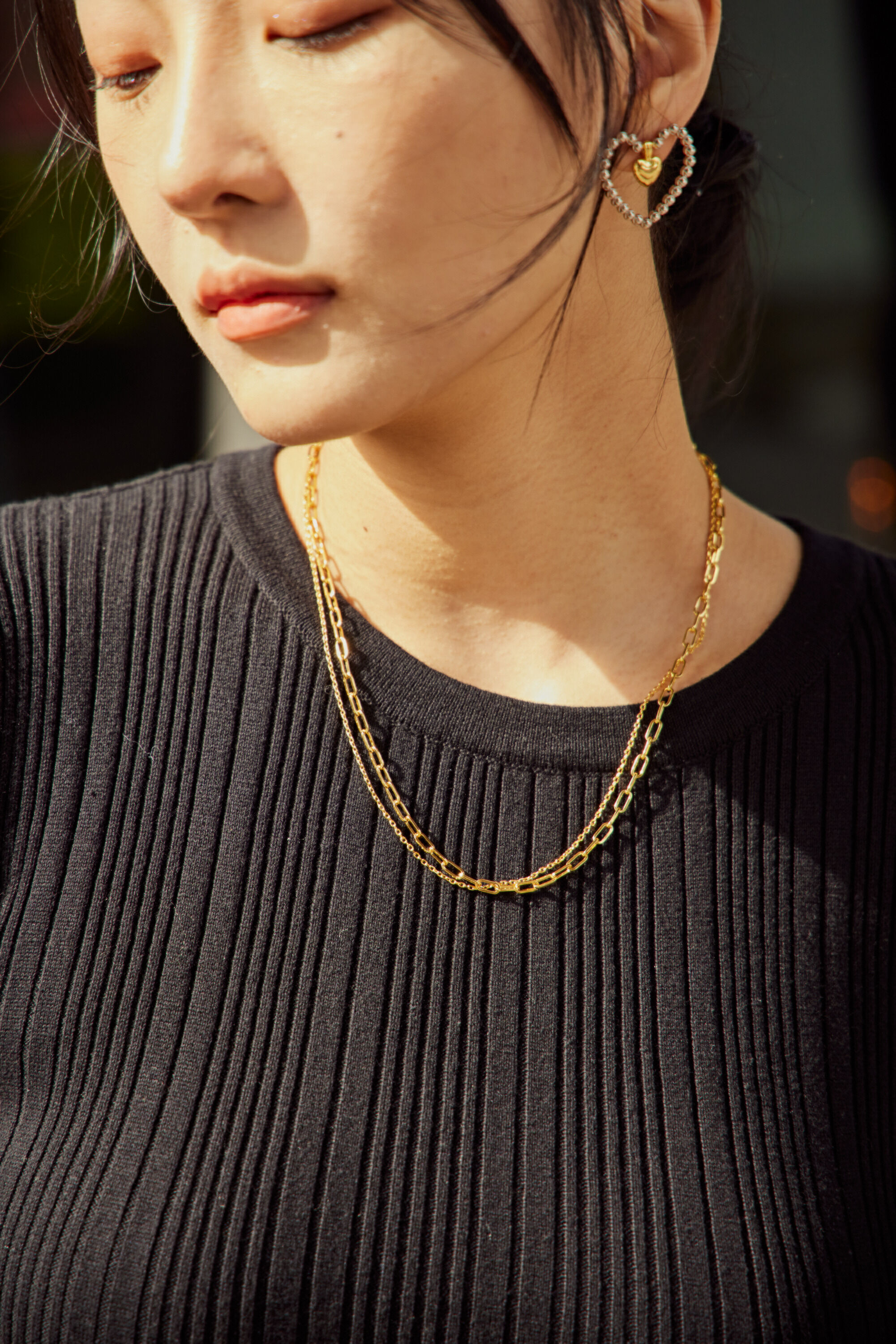 刻面撞色愛心雙鏈