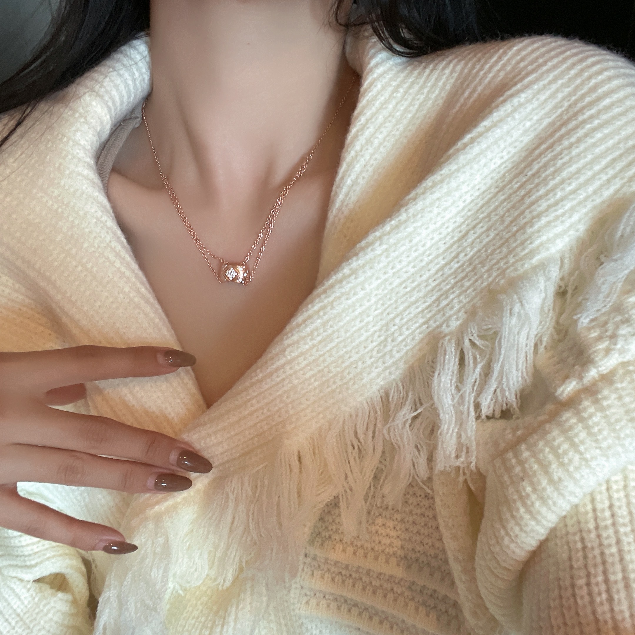 18k”coco crush菱格小包雙層定製項鍊(水鑽版）