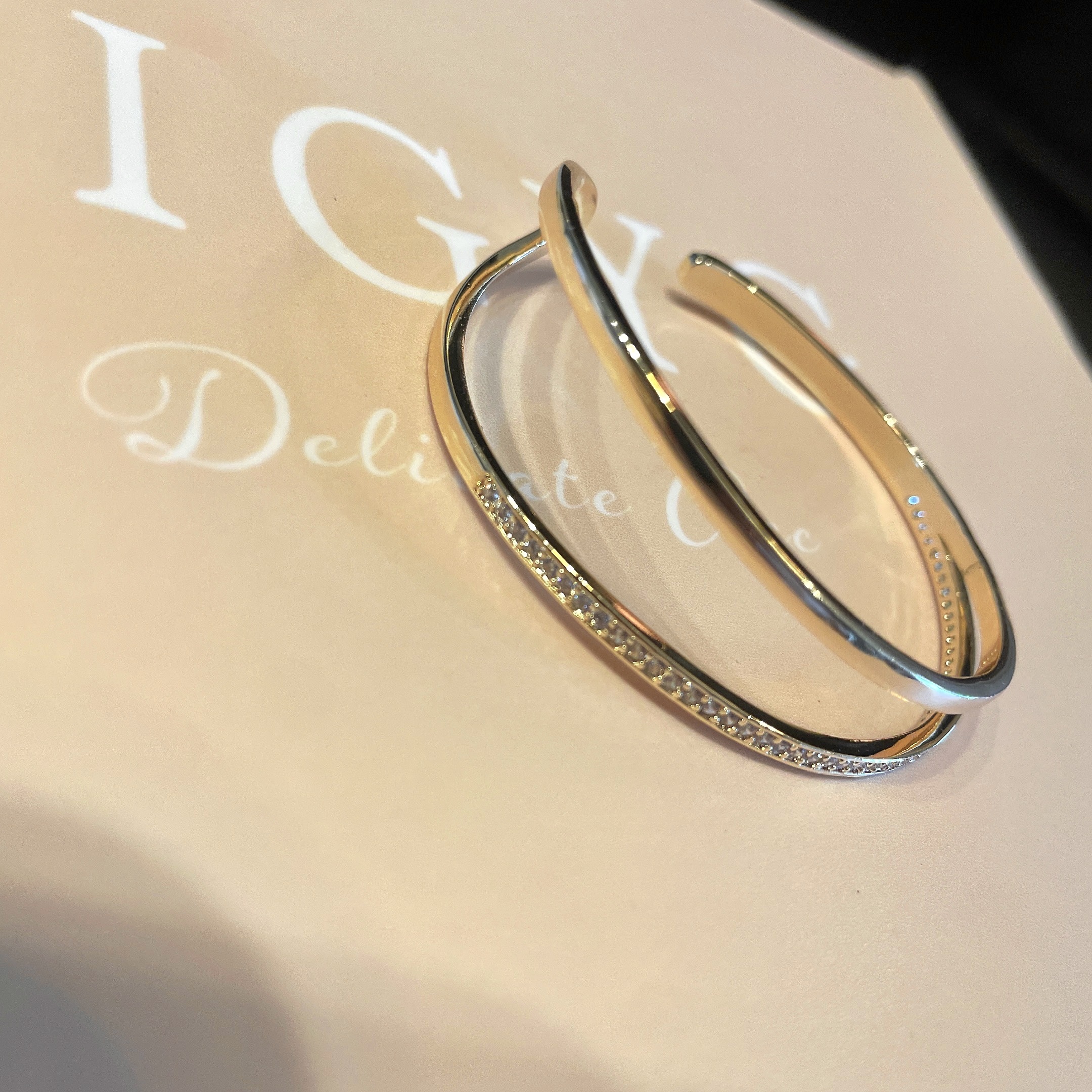 單排鑽 銀雙層經典開口手鐲