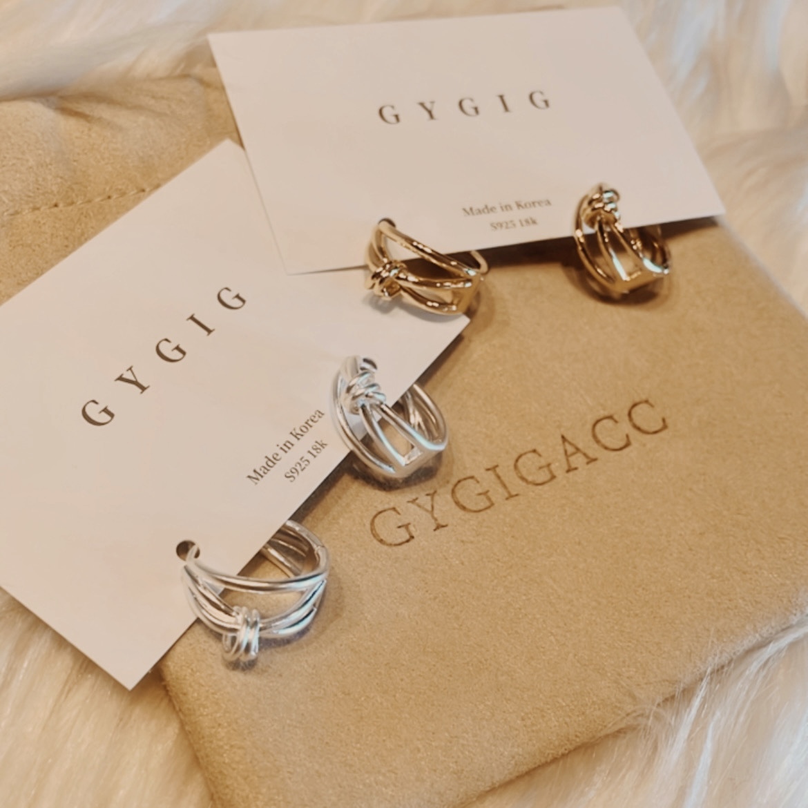 紐結交錯多圈霧金屬耳釦釘