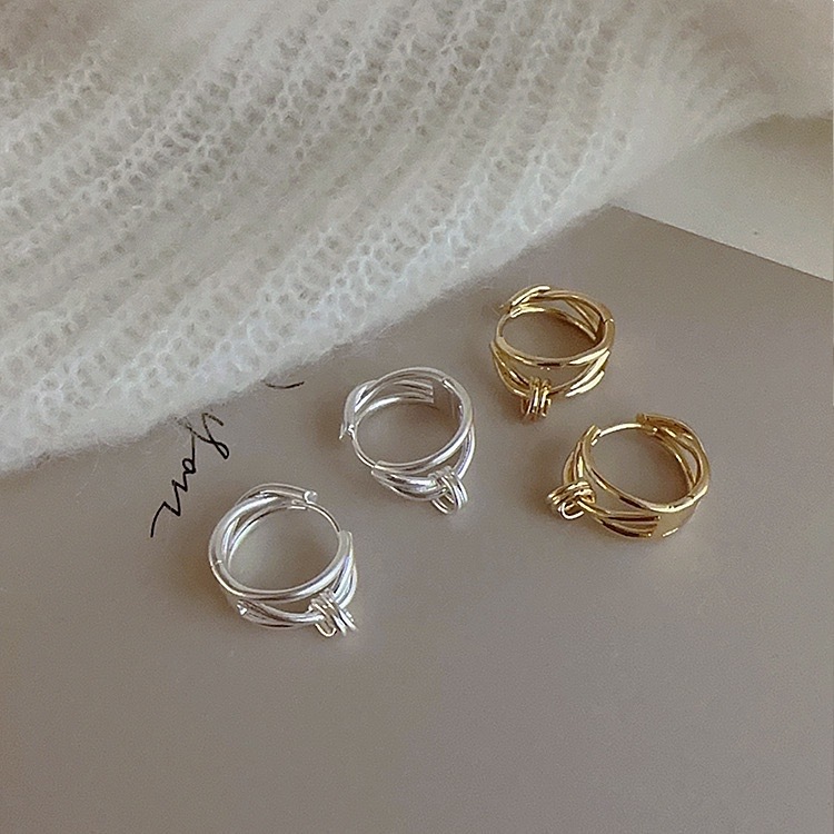 紐結交錯多圈霧金屬耳釦釘