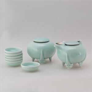 玉砂青瓷茶具組推薦｜問歌心鼎1壺1罐6杯典雅品茗首選