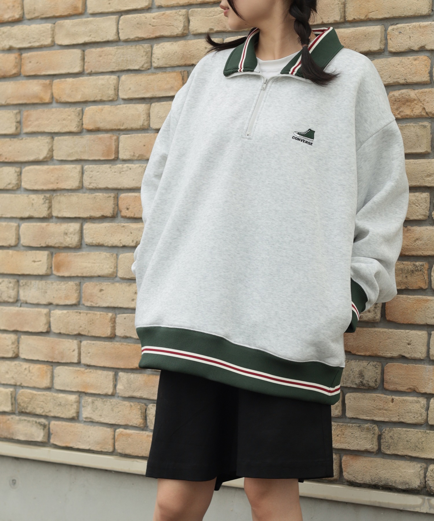 🇯🇵 CONVERSE 半拉鍊 衛衣 刺繡 鞋子 撞色 長袖 / 現貨✨