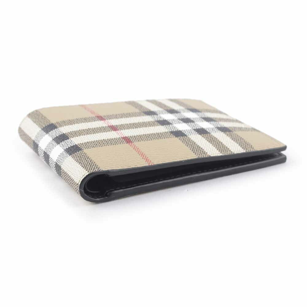 【BURBERRY】經典格紋帆布證件照對開短夾(經典米色) 80698171