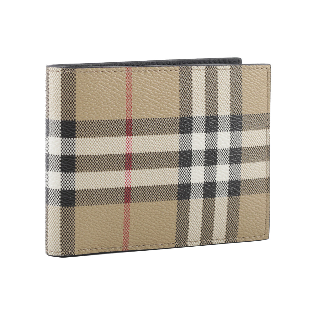 【BURBERRY】經典格紋帆布證件照對開短夾(經典米色) 80698171