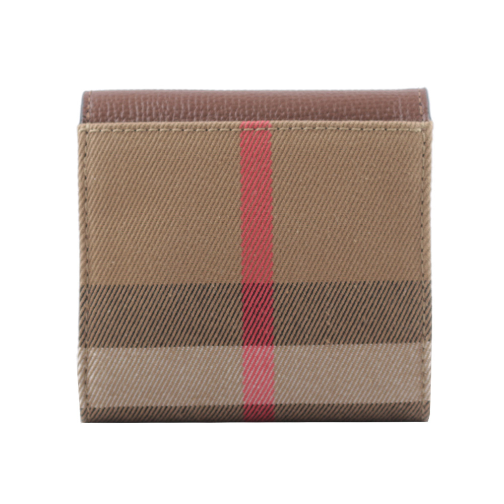 【BURBERRY】Lila 經典格紋帆布及牛皮信封式三折短夾(棕褐色) 80731471
