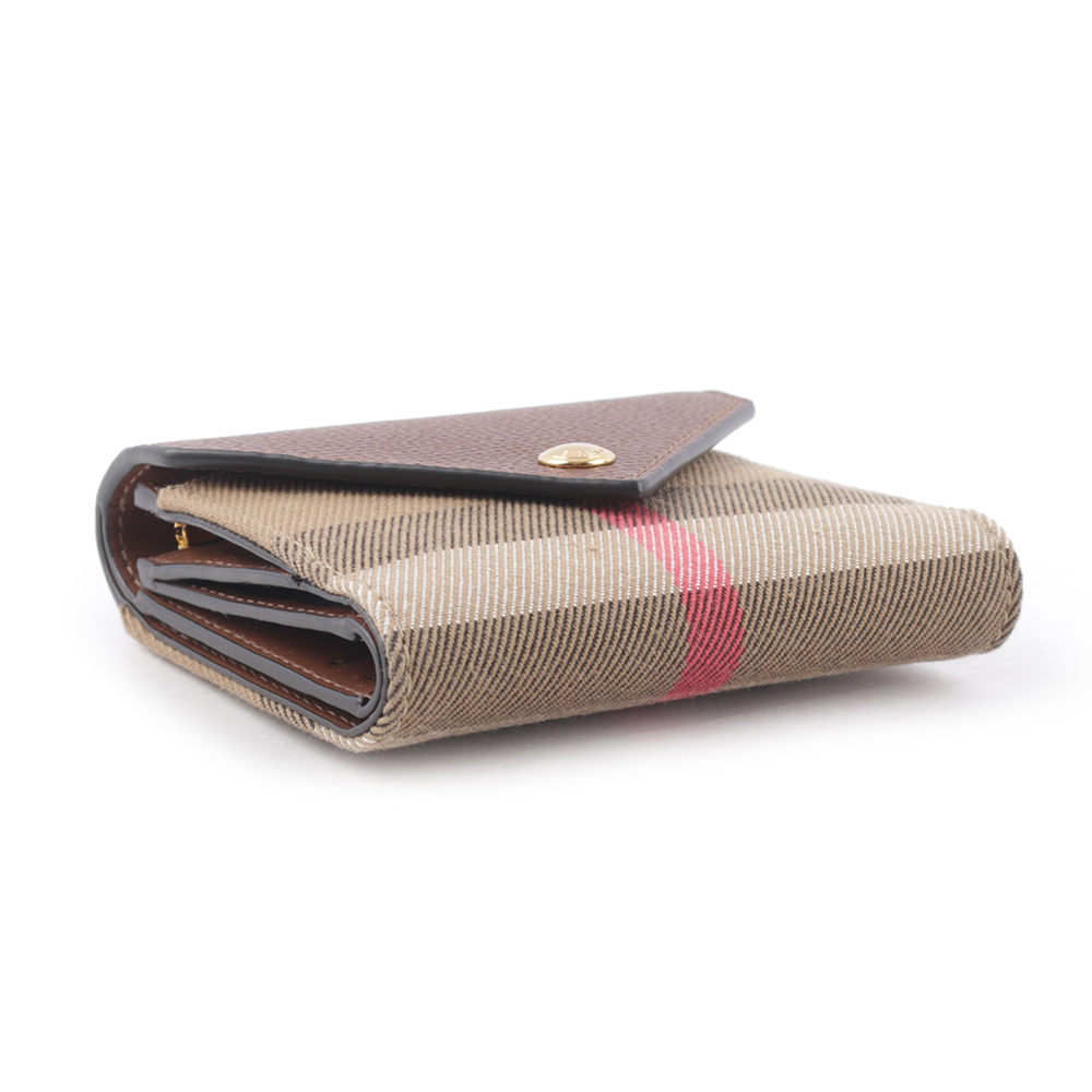 【BURBERRY】Lila 經典格紋帆布及牛皮信封式三折短夾(棕褐色) 80731471