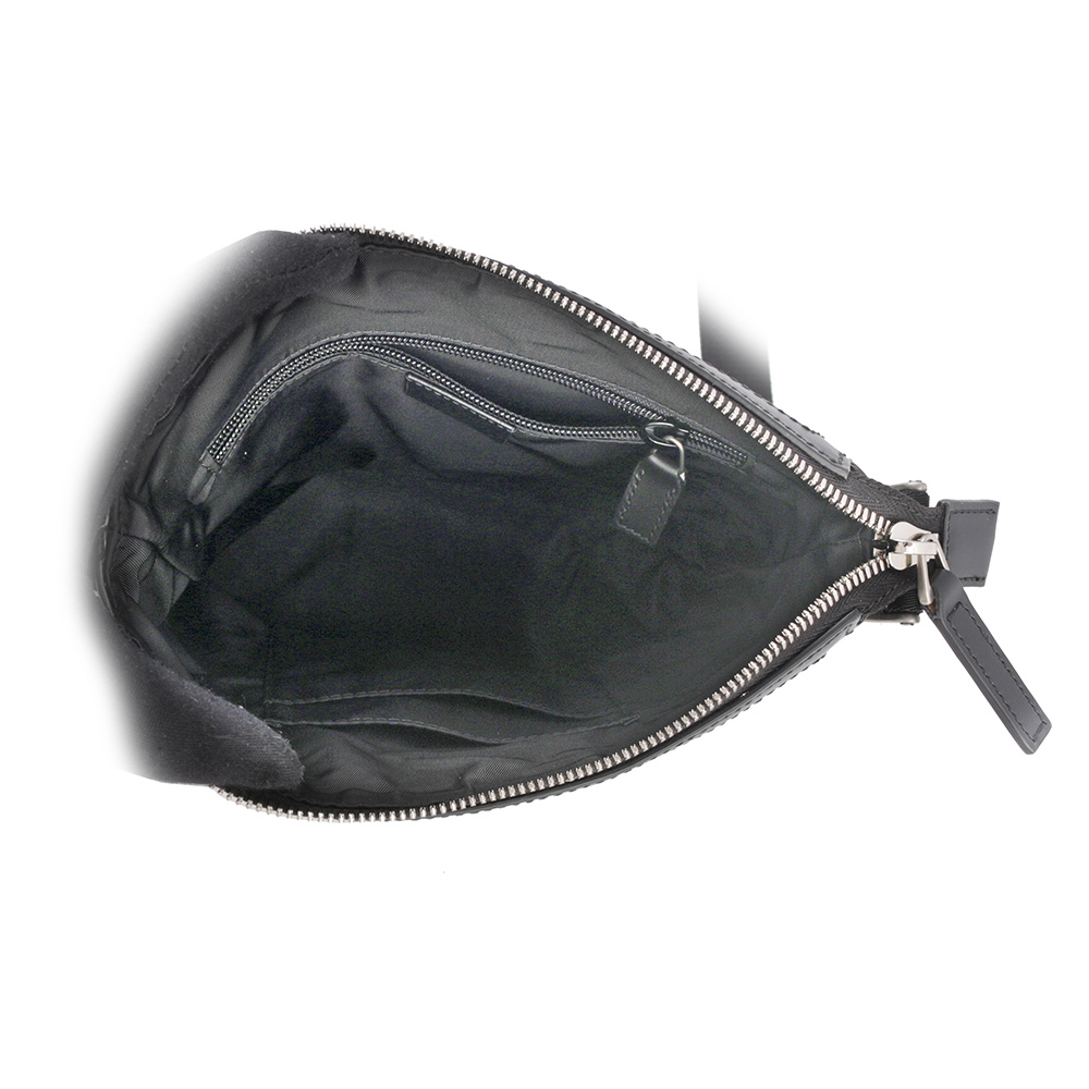 【GUCCI】綠紅織帶帆布小款郵差斜背包(黑色) 631195 KWT7N 1060