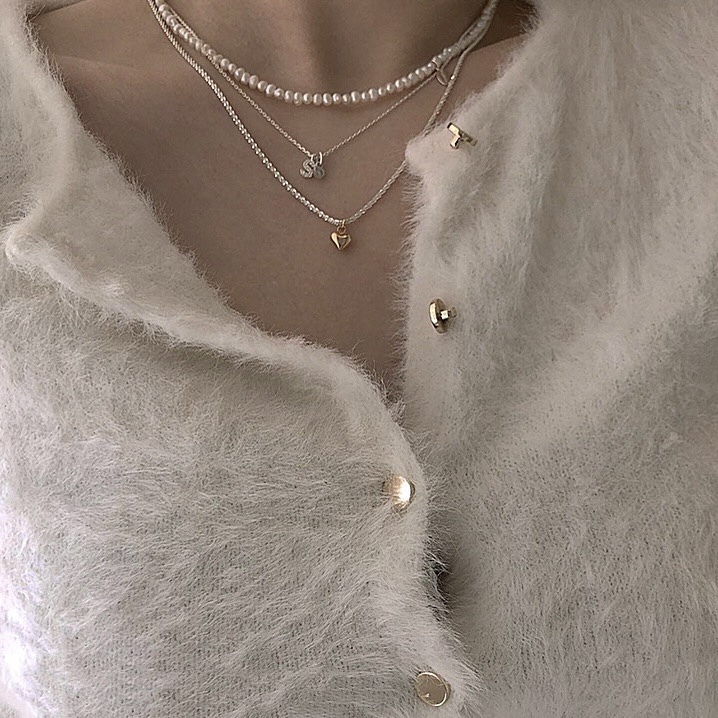 金銀碎鑽時髦愛心墜項鍊