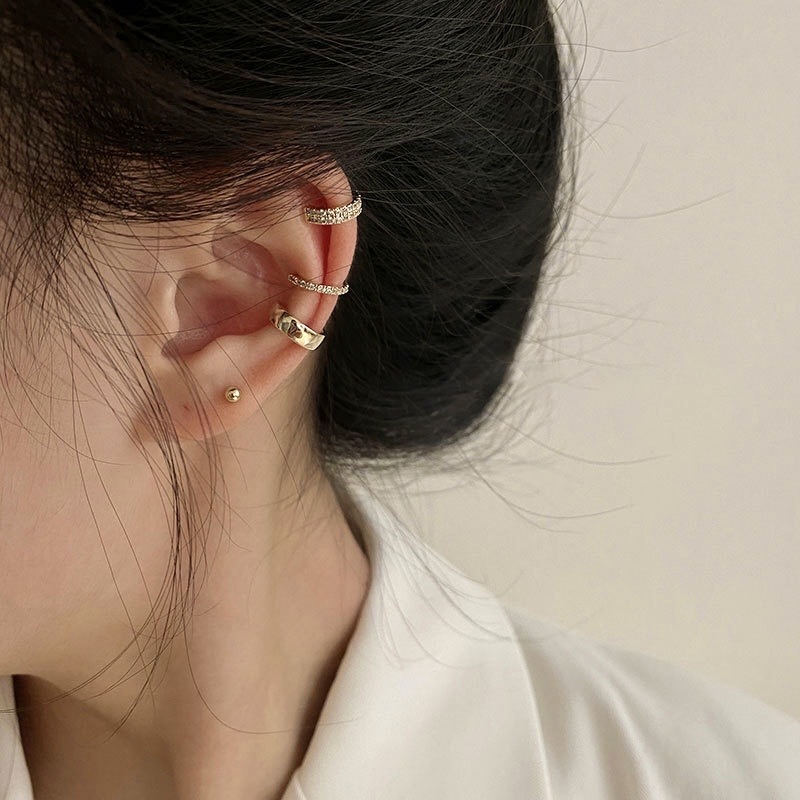 高級金碎鑽三件組耳骨夾