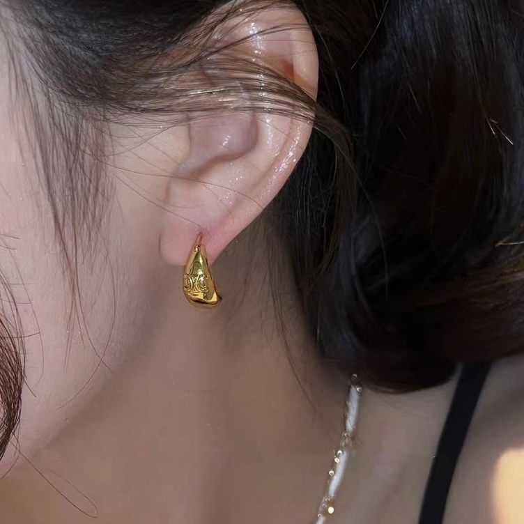 凱旋門金水滴弧面耳釘