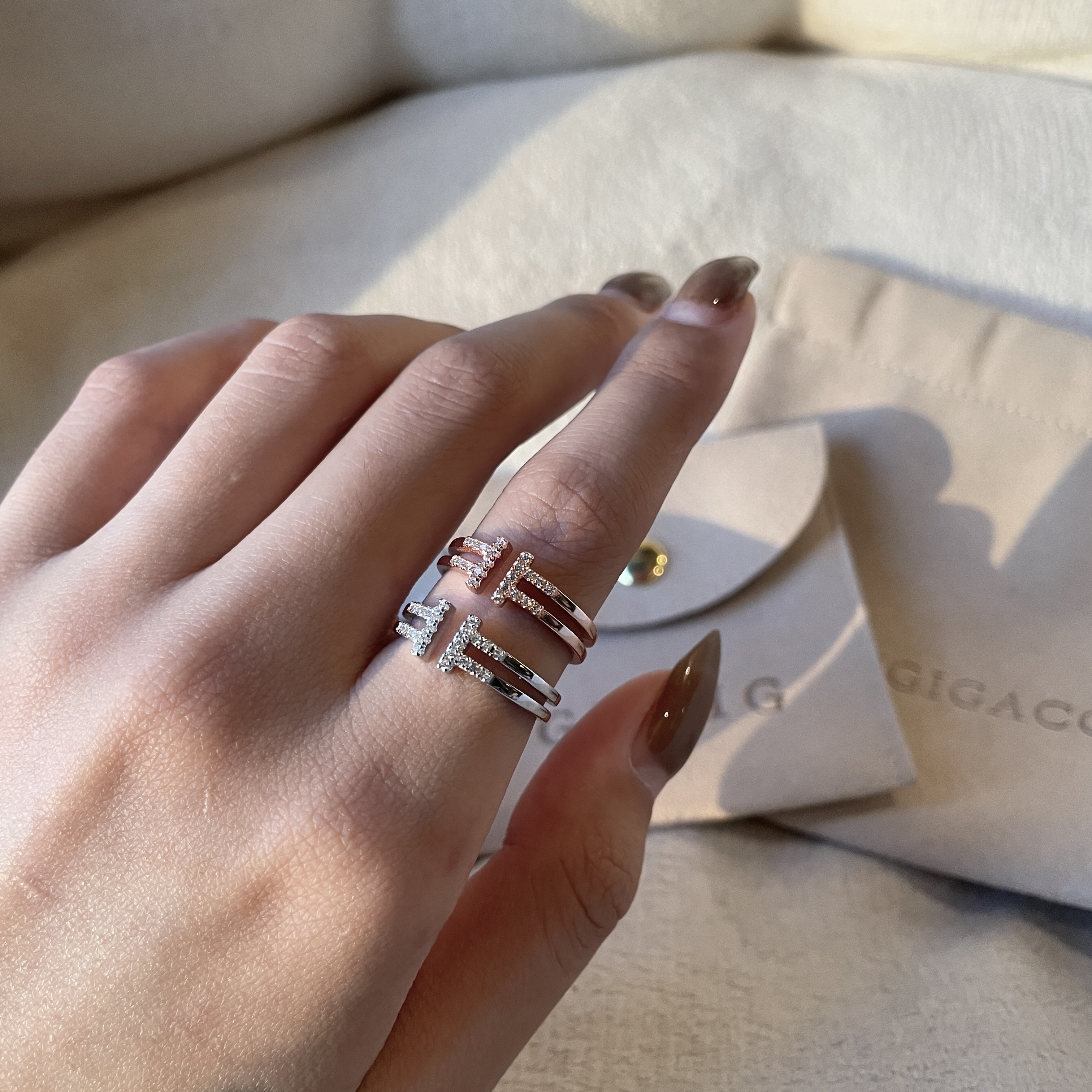 Tt雙層水鑽定製開口戒