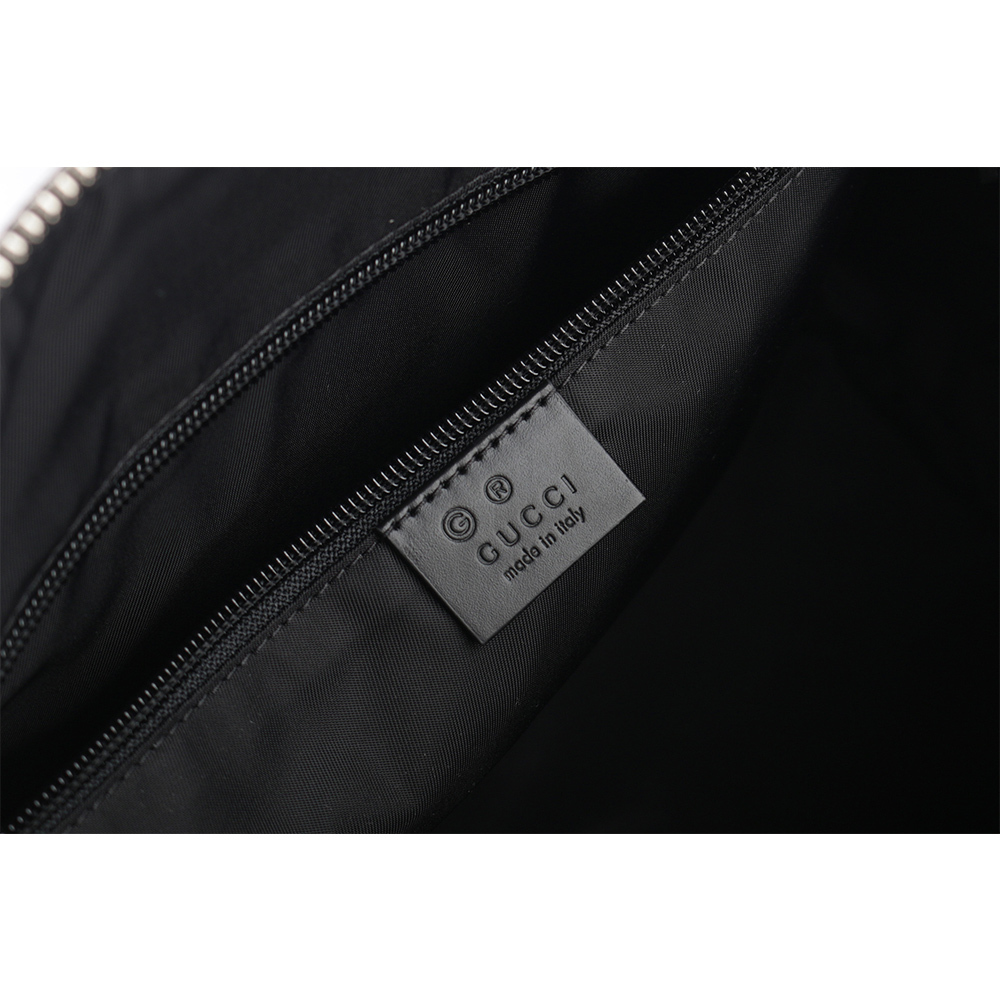 【GUCCI】科技尼龍綠紅織帶梯形手提/斜背二用包(黑色) 630923 KWT7N 1060