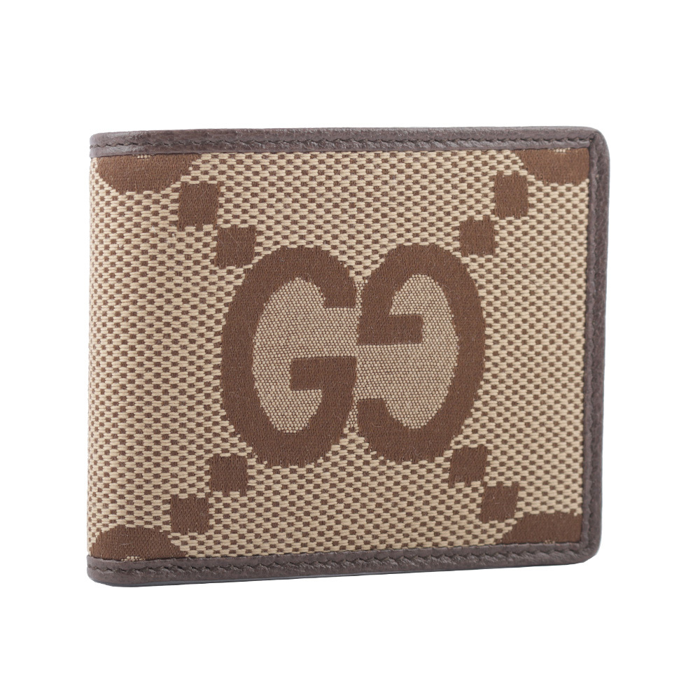 【GUCCI】Jumbo GG Logo 緹花布及皮革對開8卡短夾(棕色) 699308 UKMBG 2572