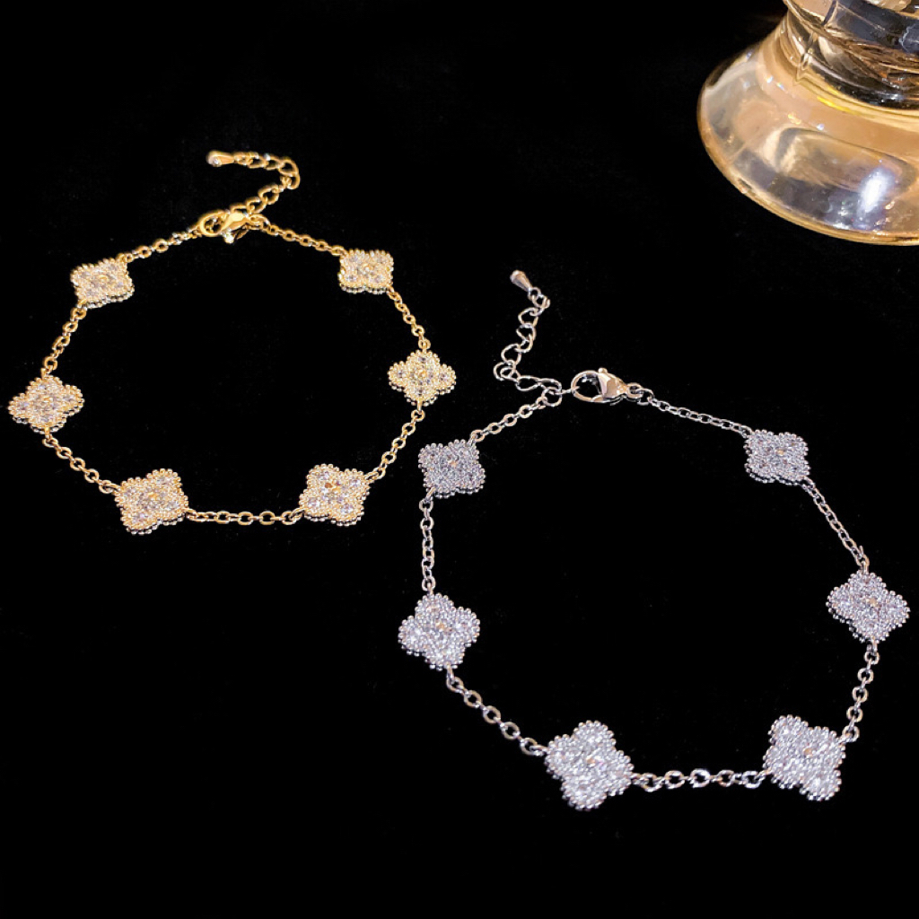 mini金銀滿鑽四葉草低奢定製手鍊