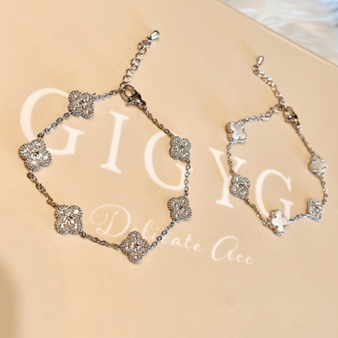 mini銀鑽白貝四葉草定製低奢手鍊