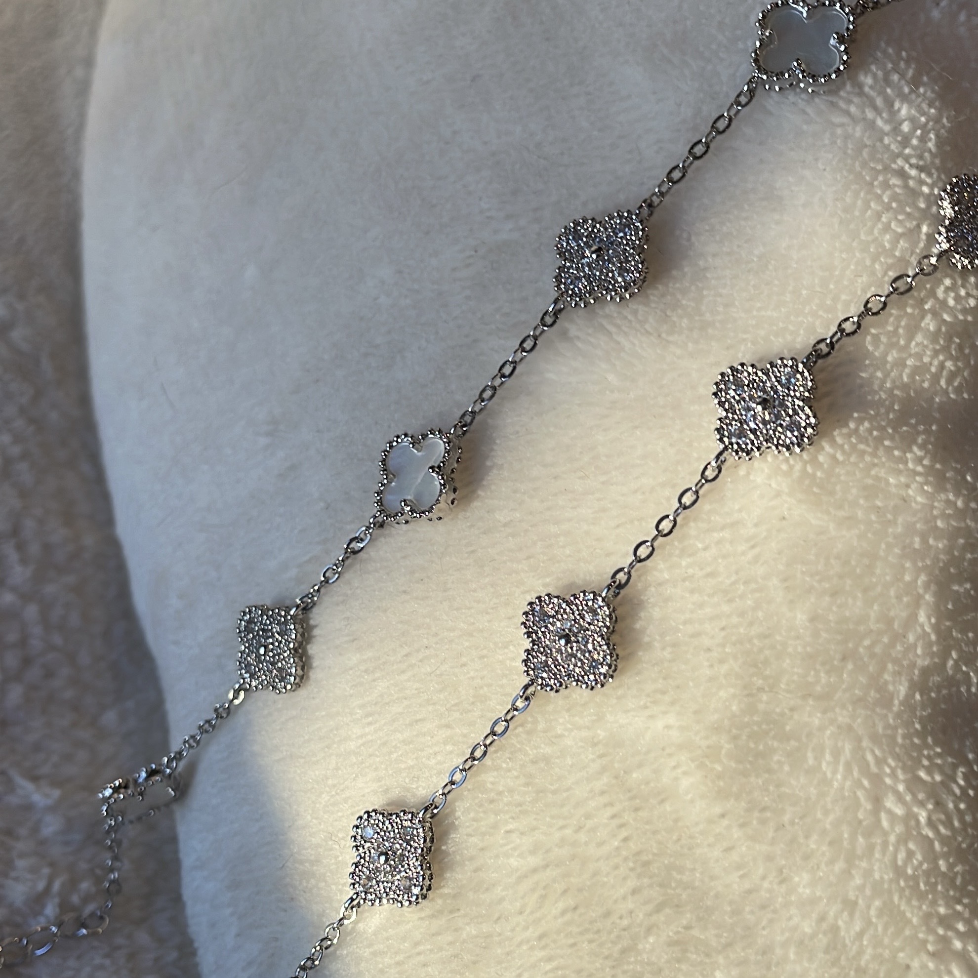 mini銀鑽白貝四葉草定製低奢手鍊