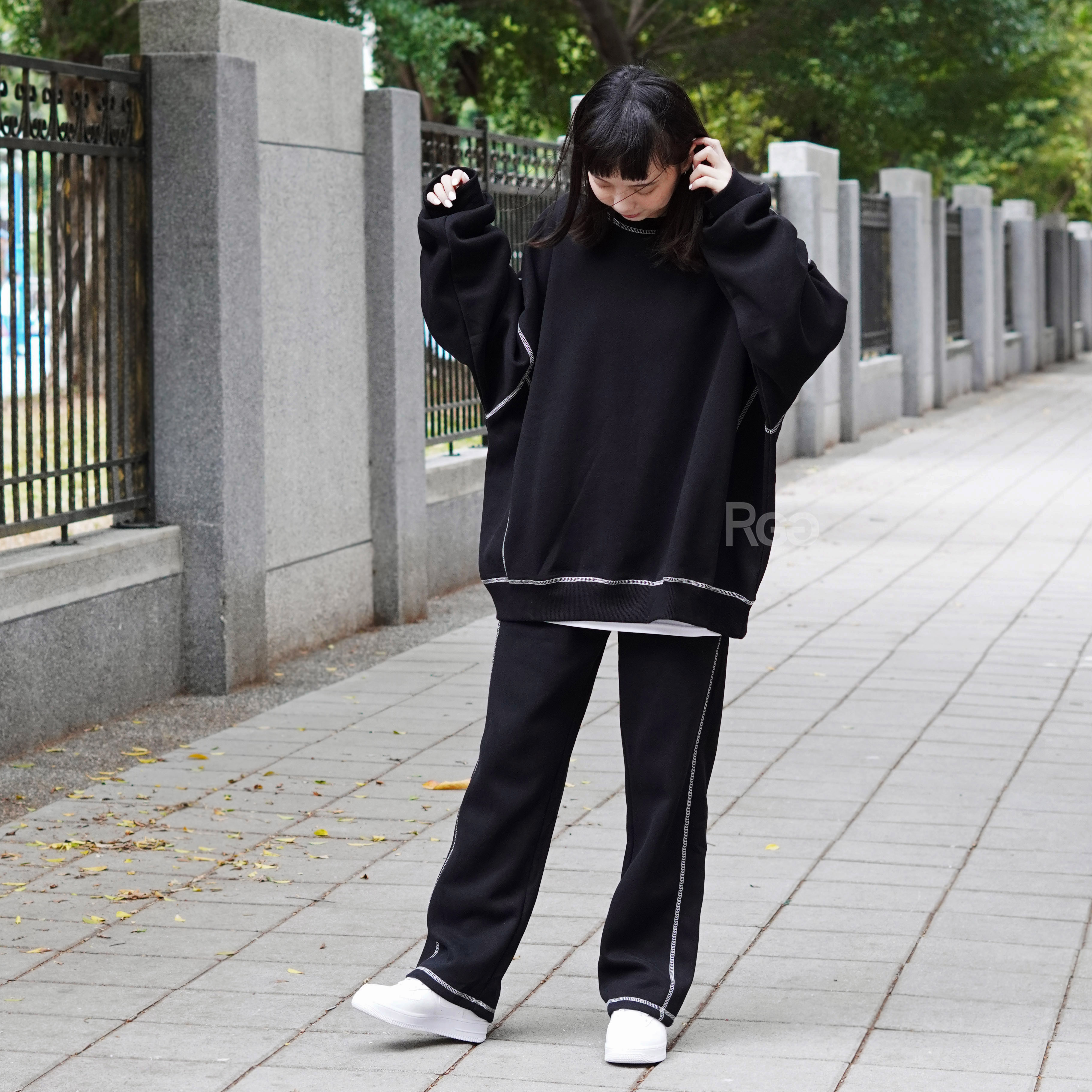 #80501 反車線大學T棉褲套裝