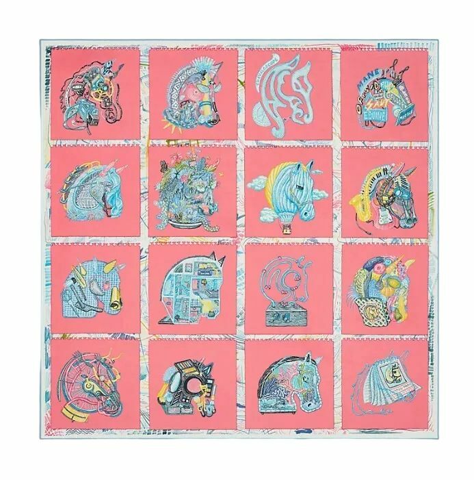 全新HERMES 絲巾 90x90cm  H003913S 02 Rose / Bleu / Multicolore 100% SILK Chevaloscope scarf 90 #BRAND NEW #香榭站正品