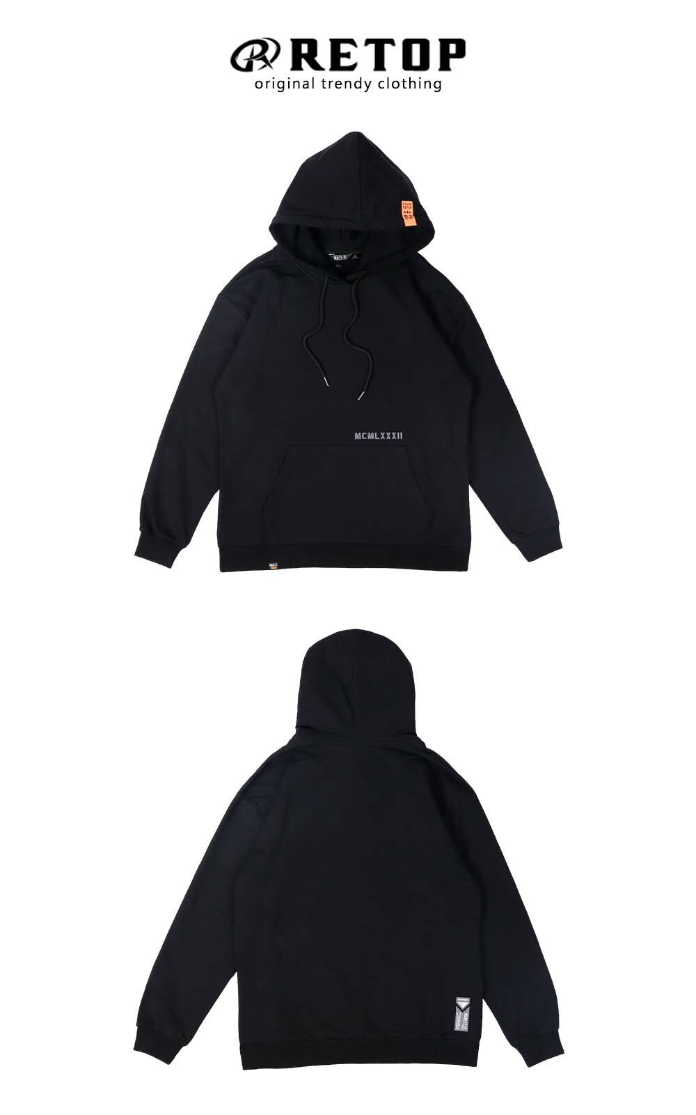 RETOP 簡約重組落肩帽T 黑