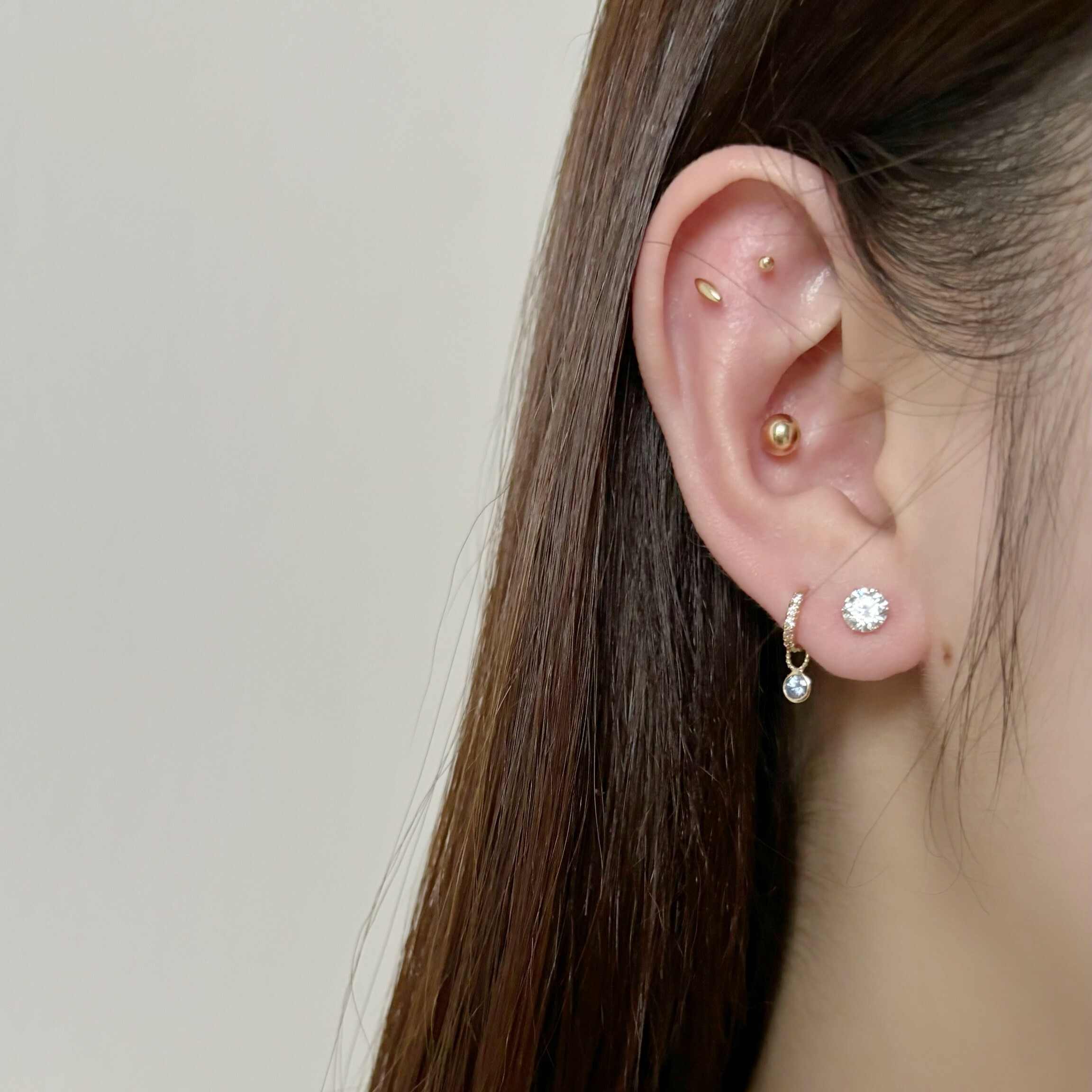 14K 5mm六爪鋯石轉珠耳環