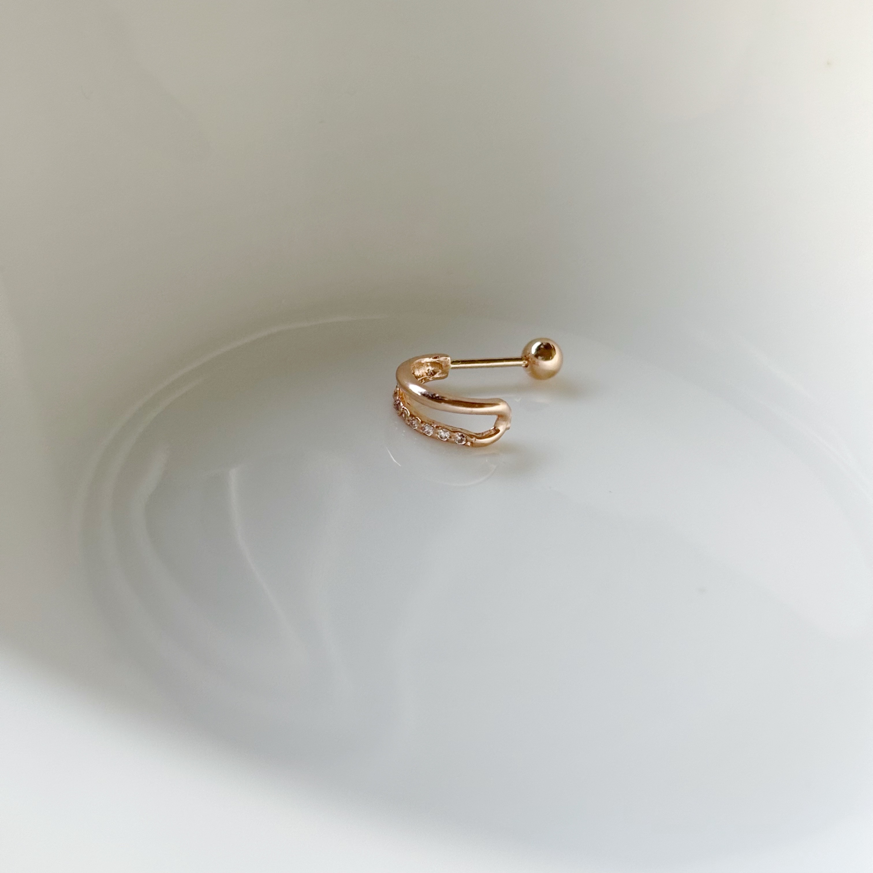 14K雙層感排鋯石轉珠耳環(單)